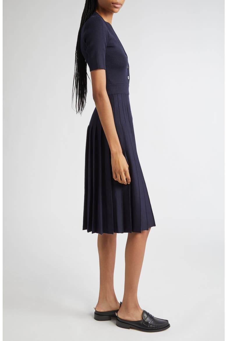 Mixed Stitch Wool & Silk Midi Dress, Alternate, color, NAVY