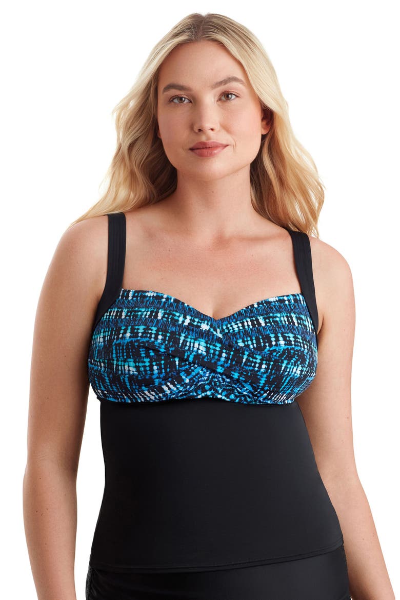 Twist Bra Chlorine Resistant Tankini Swimsuit Top, Main, color, Blue Tribal Stripe