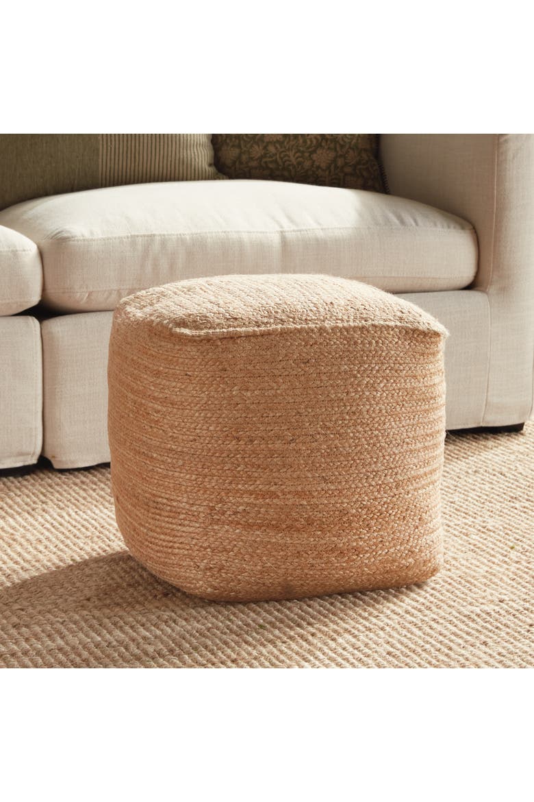Natural Jute & Foam Cotton Square Pouf, Alternate, color, Brown