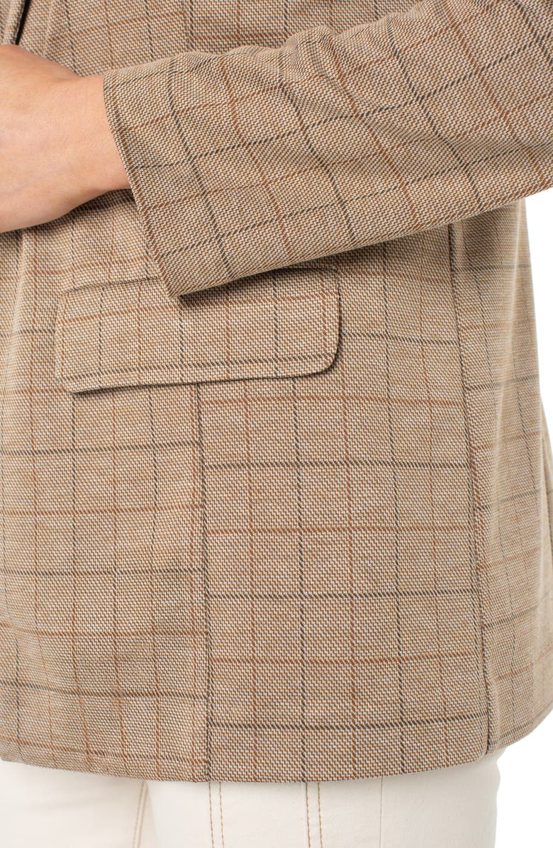Liverpool Los Angeles Check Open Front Boyfriend Blazer, Alternate, color, Khaki Grid Check