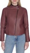 Cole Haan Band Collar Leather Moto Jacket