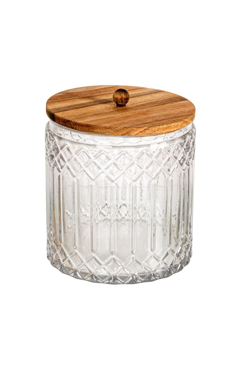 Storied Home 3.5-Quart Cut Glass Jar with Acacia Wood Lid, Natural, Main, color,