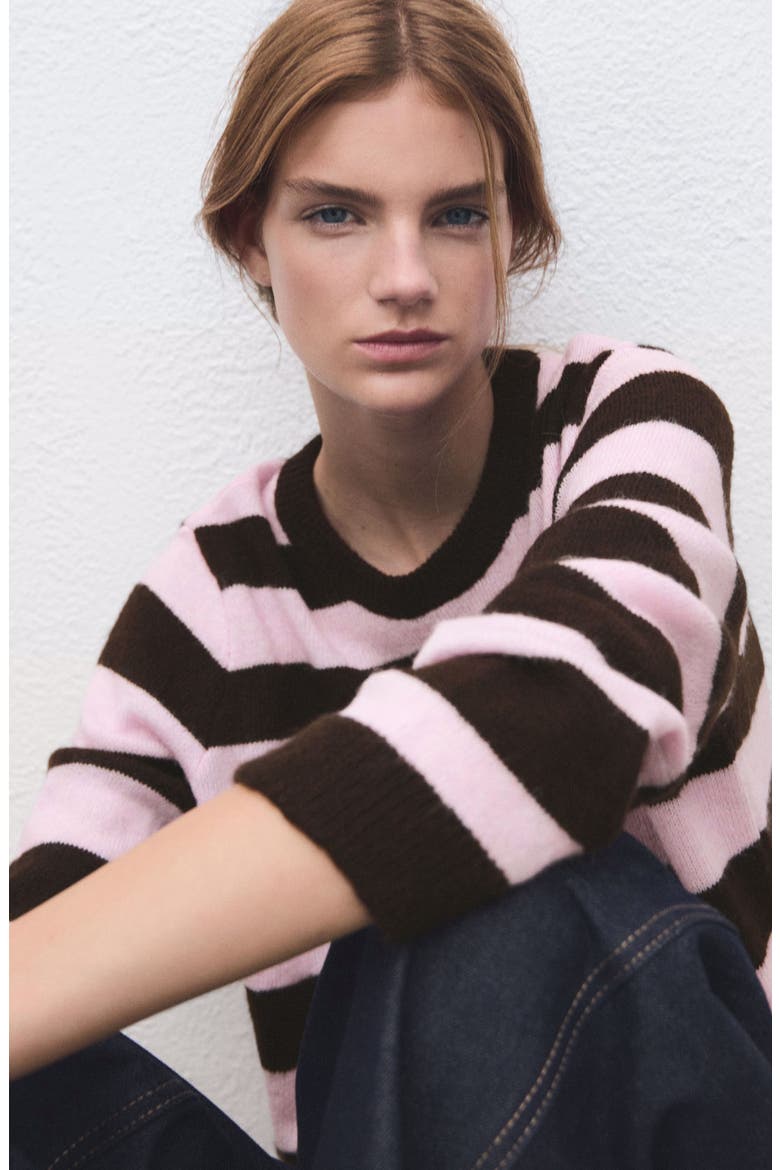 Stripe Crewneck Sweater, Alternate, color, PINK
