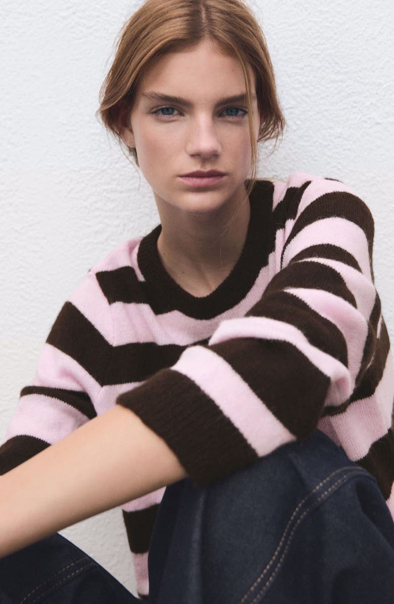 MANGO Stripe Crewneck Sweater, Alternate, color, Pink