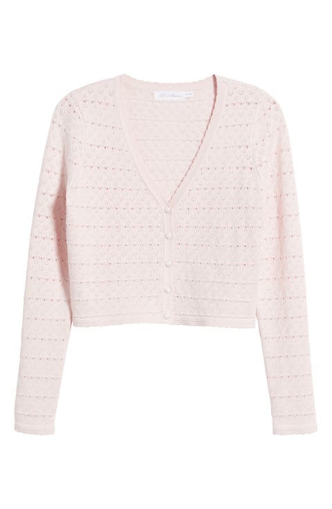 Pointelle V-Neck Crop Cardigan