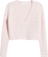All in Favor Pointelle V-Neck Crop Cardigan