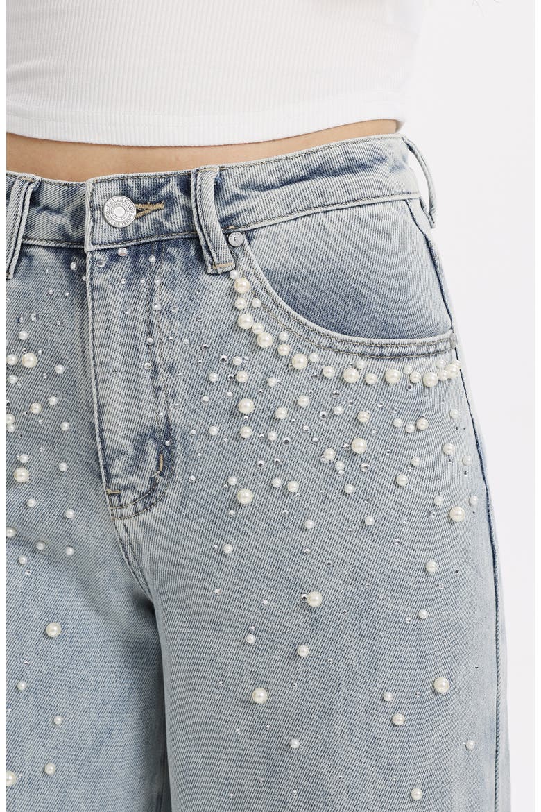 Embellished High Waist Barrel Jeans, Alternate, color, GLACIER