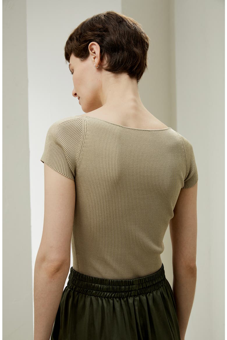Women's Sweetheart Neck Ribbed Silk Knit Top, Alternate, color, Light Apricot