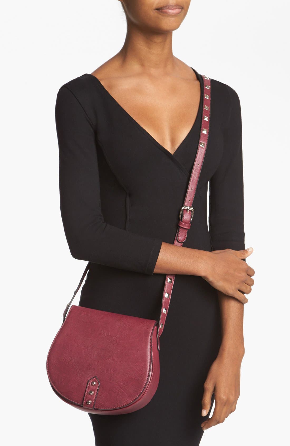 Faux Leather Crossbody Bag, Alternate, color, BERRY