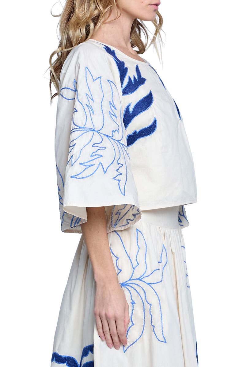 CIEBON Tyler Embroidered Cotton Top, Alternate, color, Taupe/ Blue