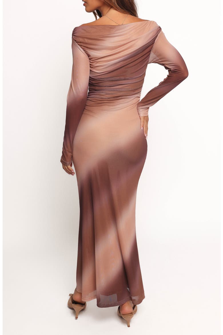 Hesper Off the Shoulder Long Sleeve Maxi Dress, Alternate, color, BROWN MULTI