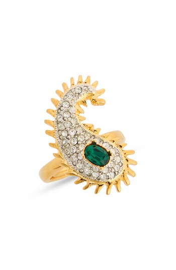 Cz By Kenneth Jay Lane Pavé Crystal Two-tone Paisley Ring In Polished Gold