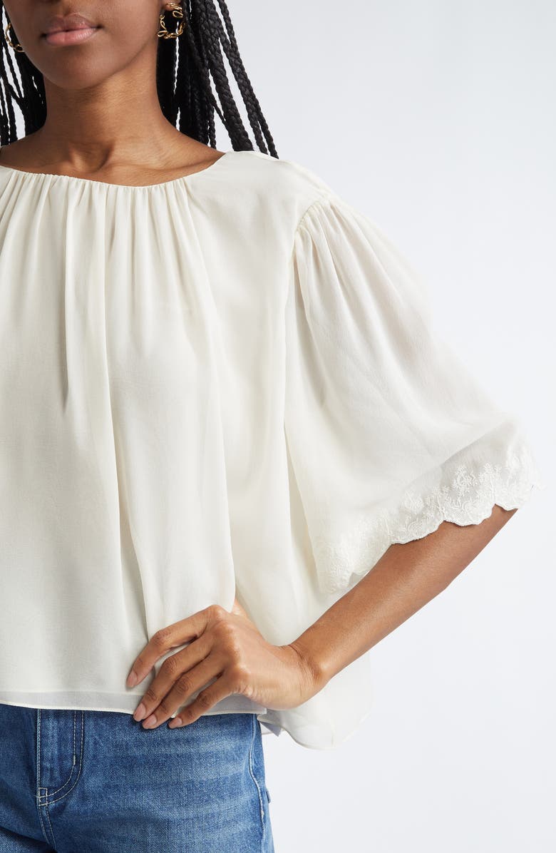 Chloé Floral Embroidered Silk Georgette Top, Alternate, color, 