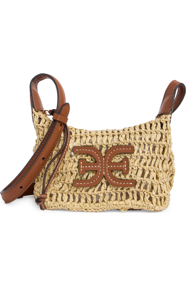 Sam Edelman Lizzie Raffia Crossbody Bag, Main, color, Cognac
