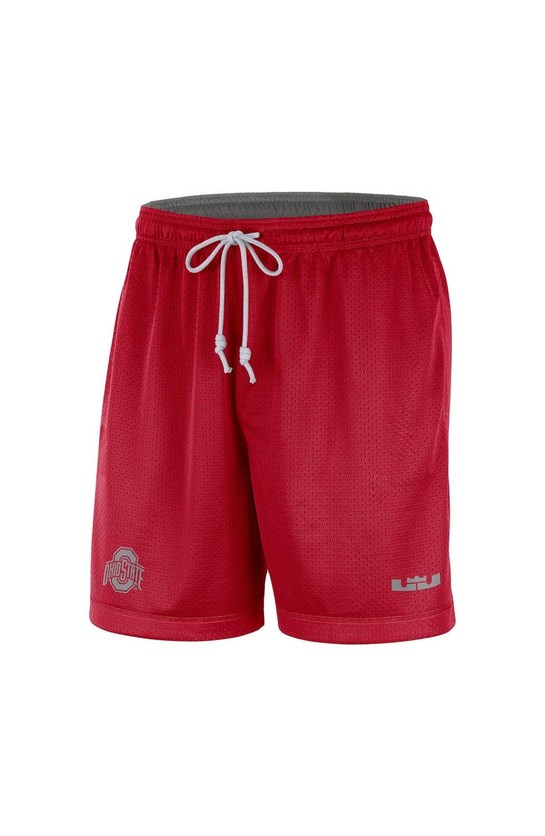 NIKE X LEBRON JAMES Men's Nike x LeBron James Scarlet/Gray Ohio State Buckeyes Reversible Performance Shorts, Alternate, color, 