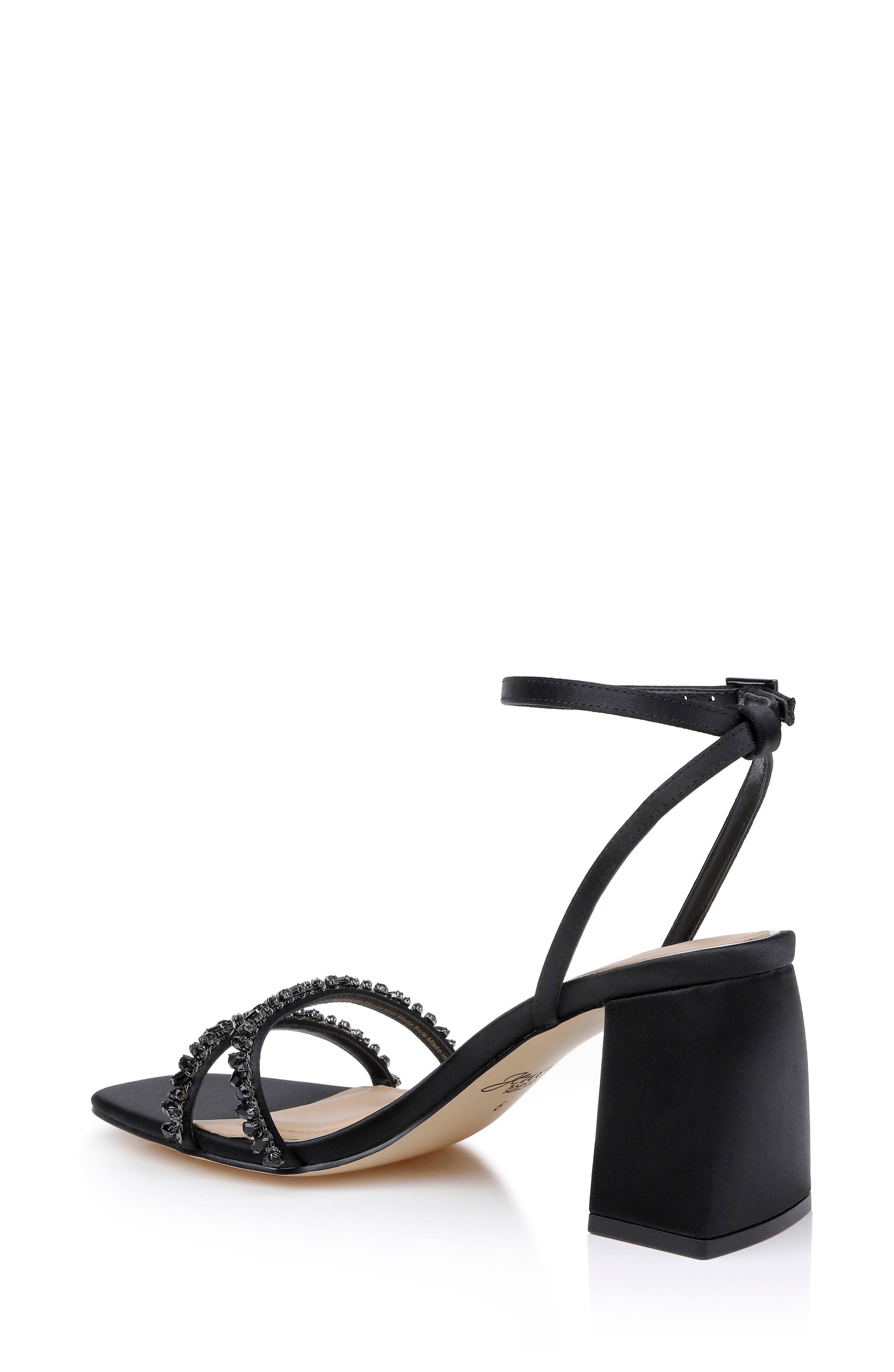 Jewel Badgley Mischka Nella Ankle Strap Sandal, Alternate, color, Black Satin