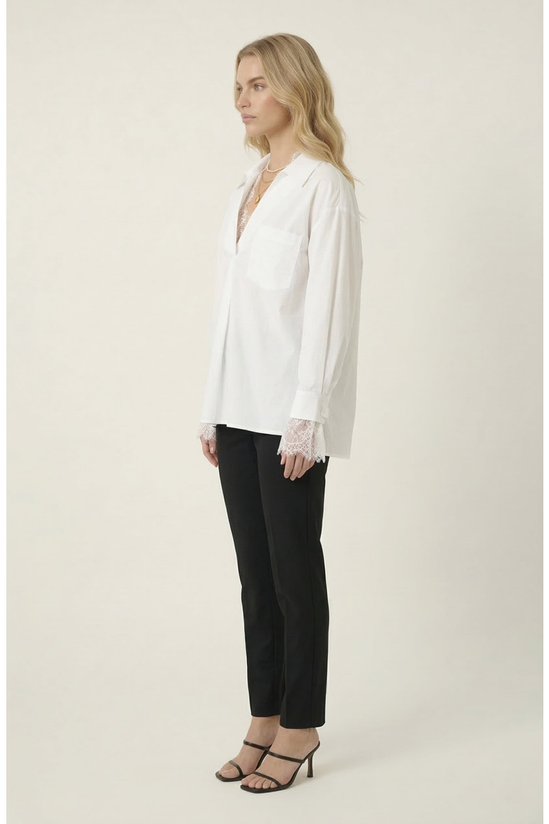 Lace Trim Collared Blouse, Alternate, color, White