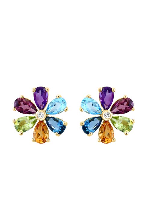 14K Yellow Gold Celebration Garden Multi-Gemstone Earrings