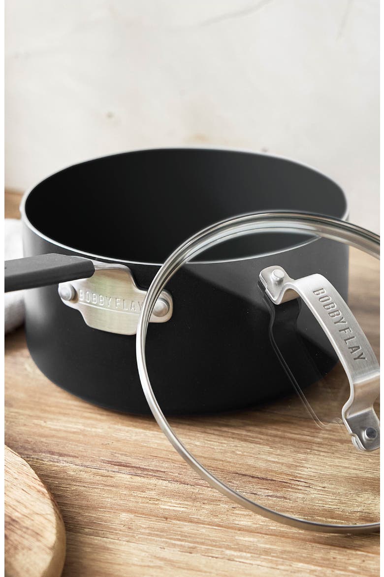 x Bobby Flay Professional Ceramic Nonstick 2.53-Quart Saucepan with Lid, Alternate, color, BLACK
