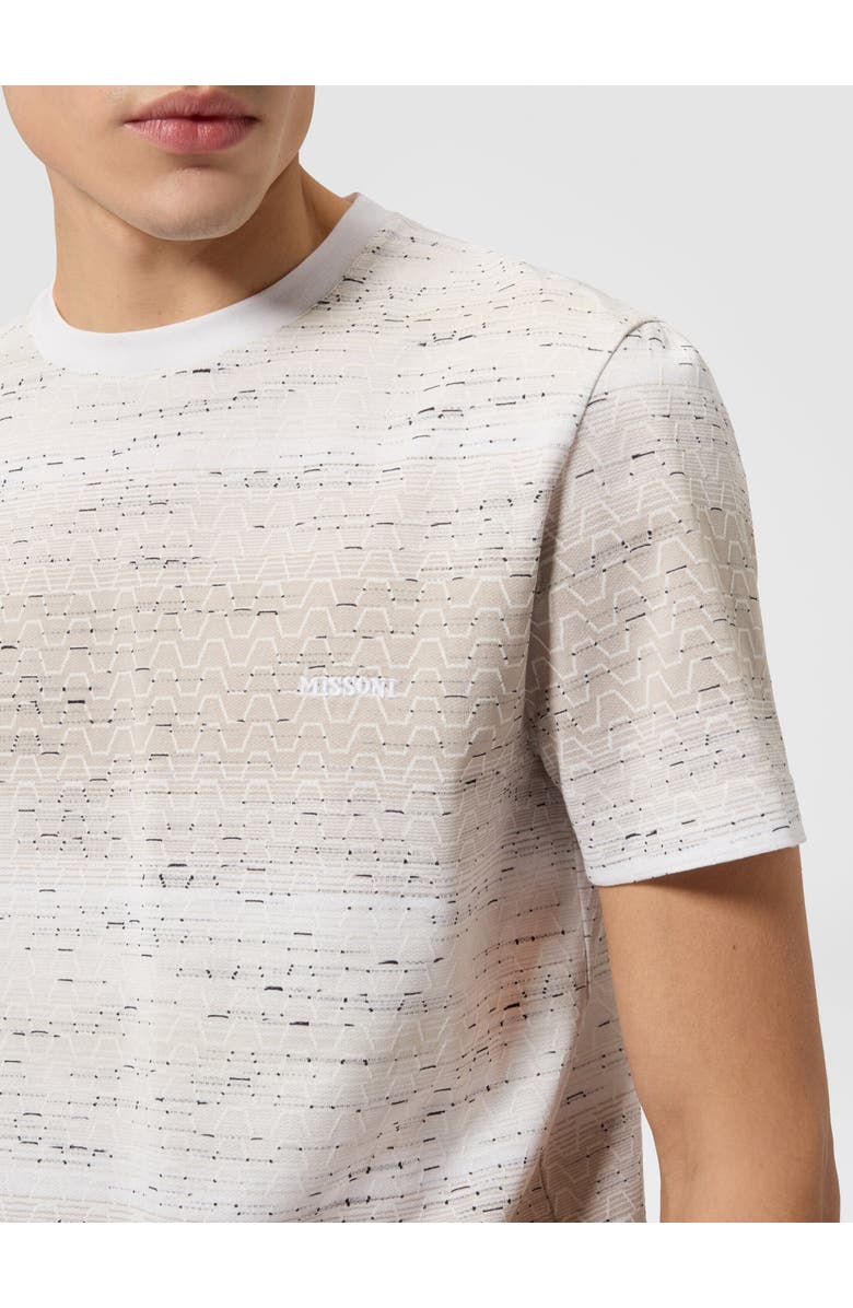 Missoni Crew-neck Cotton T-shirt With Jacquard Greek Motif, Alternate, color, Beige& White