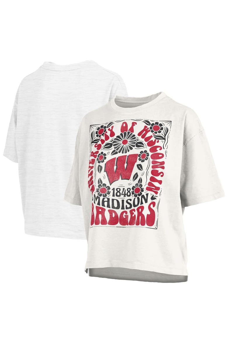 Women's Pressbox White Wisconsin Badgers Harmony Oversized Slub T-Shirt, Alternate, color, White