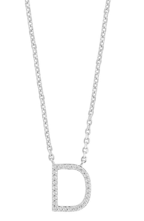 Sterling Silver Diamond 'D' Initial Pendant Necklace