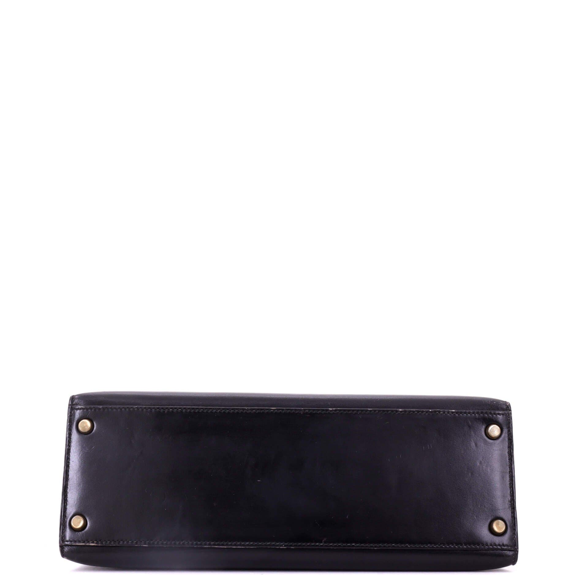 Pre-Owned Hermes Kelly Handbag Black Box Calf with Gold Hardware 32, Alternate, color, Noir