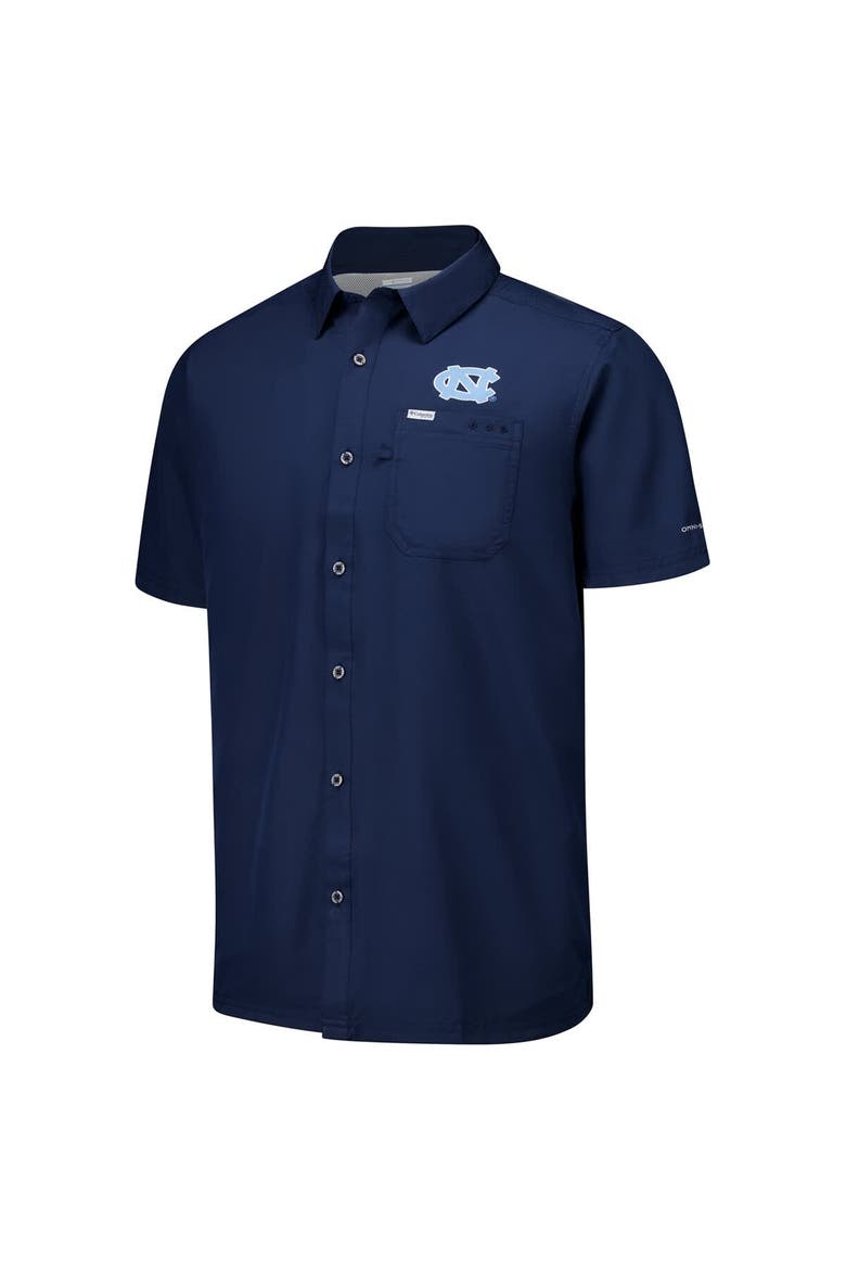 Men's Columbia Navy North Carolina Tar Heels PFG Slack Tide™ Omni-Shade™ Button-Up Camp Shirt, Alternate, color, Navy