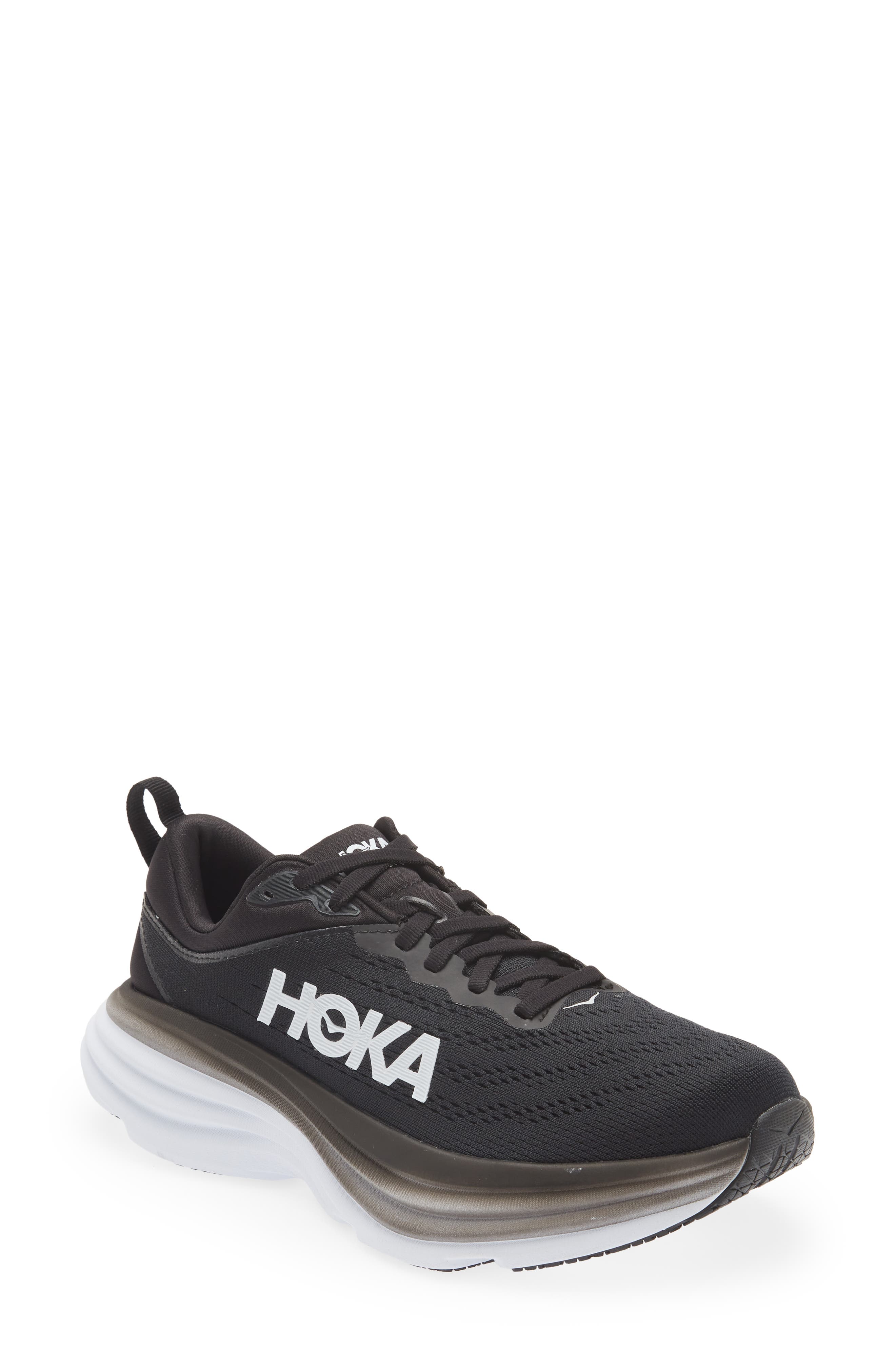 HOKA Bondi 8 Running Shoe, Main, color, Black / White