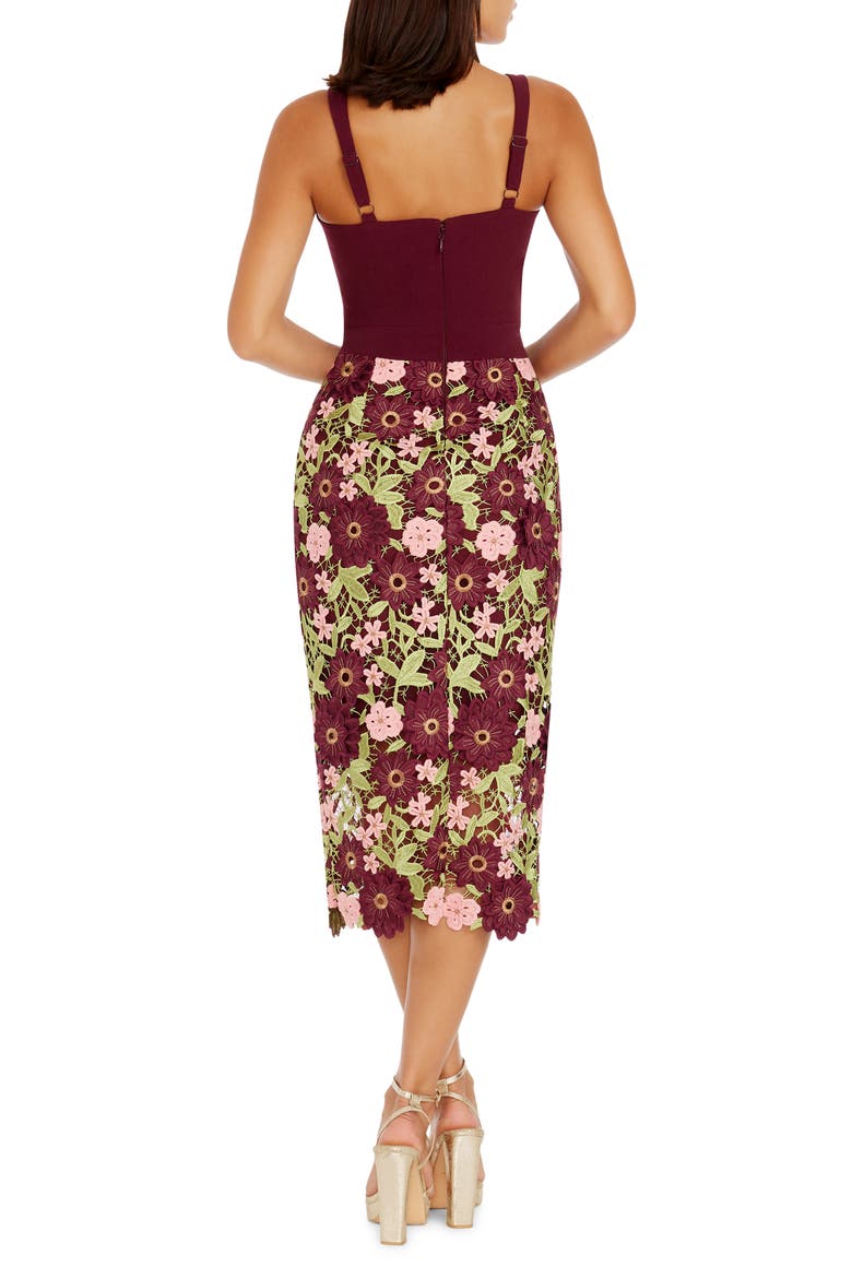 Ellina Guipure Lace Sheath Dress, Alternate, color, BURGUNDY MULTI