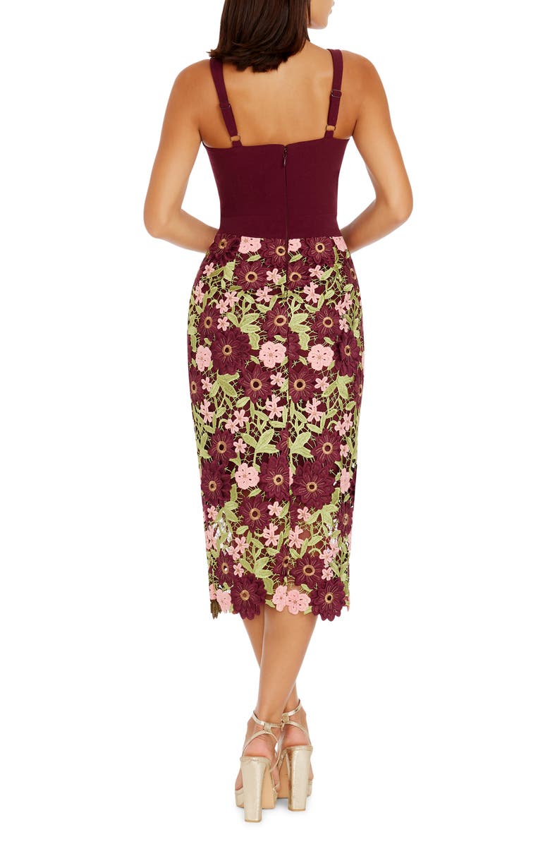 Dress the Population Ellina Guipure Lace Sheath Dress, Alternate, color, Burgundy Multi