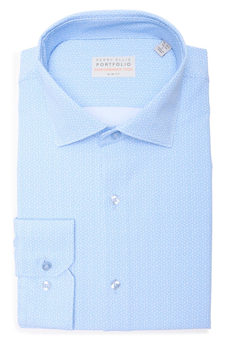 Leaf Geo Print Dress Shirt, Alternate, color, BLUE