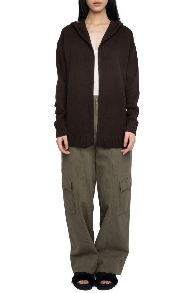 Zadig & Voltaire Elbow Patch Wool & Cashmere Hooded Cardigan, Alternate, color,