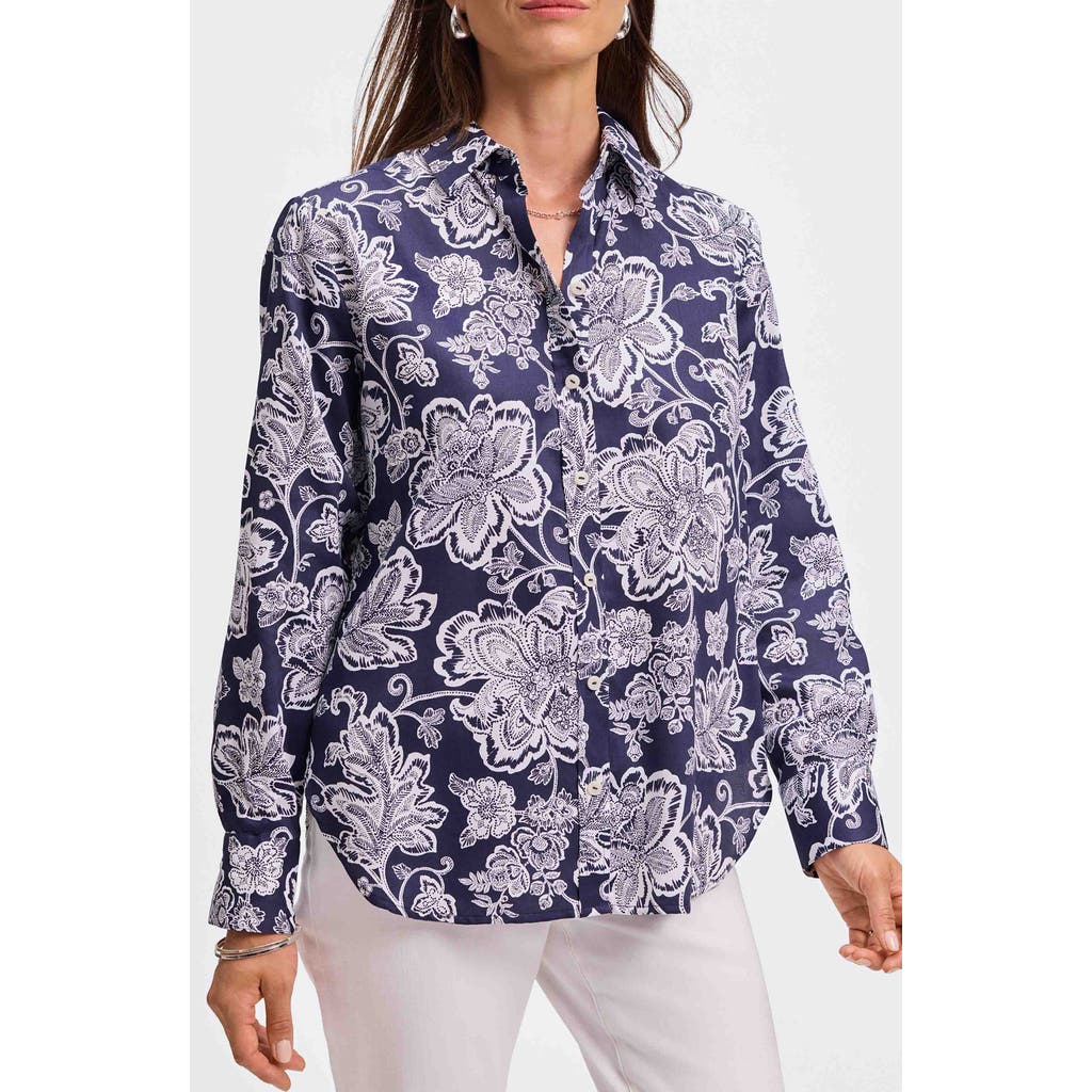 Foxcroft Meghan Floral Print Cotton Button-up Shirt