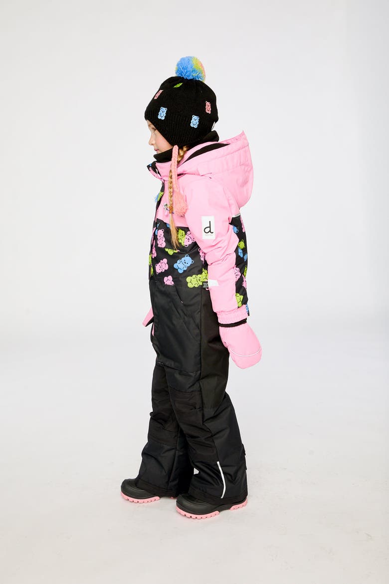 Play Gummy Bear Hood & Expandable Sleeve One Piece Snowsuit, Alternate, color, Black Gummy Bear Print