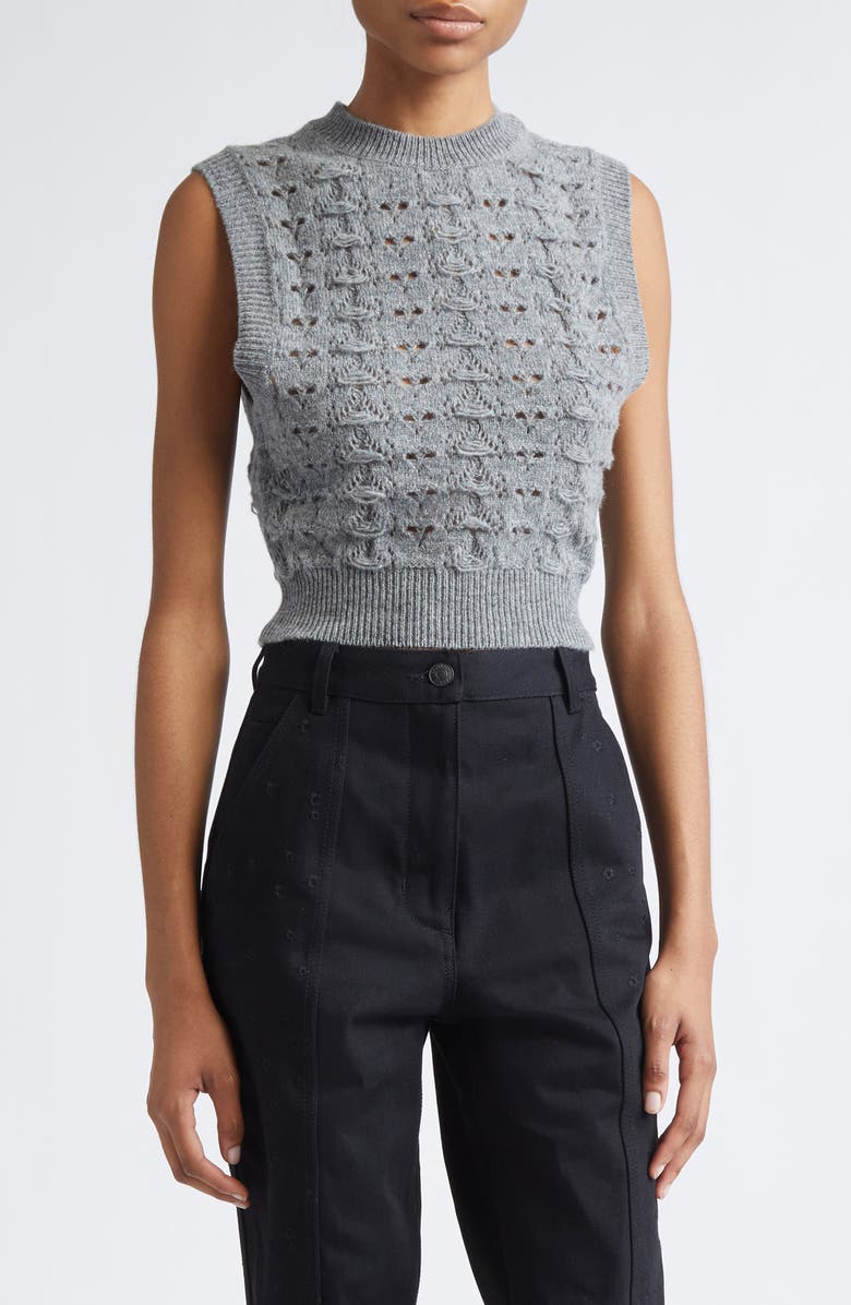 Cecilie Bahnsen Brisa Heritage Lace Knit Wool Crop Sweater Vest, Main, color, Light Grey