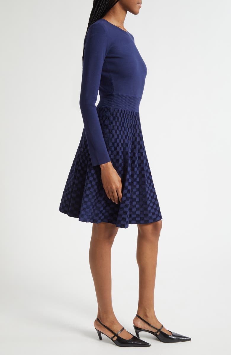 Emporio Armani Velvet Check Long Sleeve Sweater Dress, Alternate, color, Solid Dark Blue