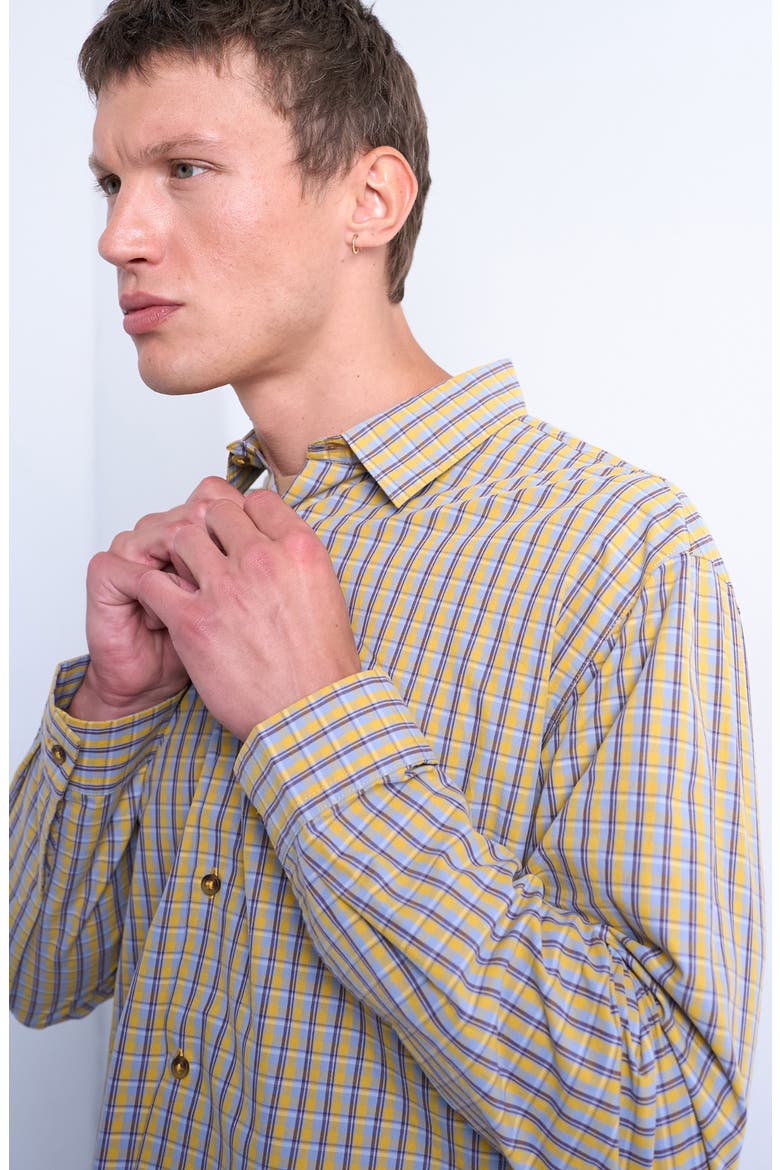 Cotton Poplin Button-Up Shirt, Alternate, color, MUSTARD MULTI