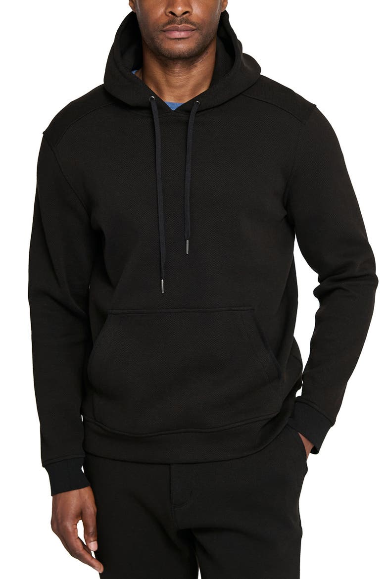 Slim Fit Brushed Cotton Blend Pullover Hoodie, Main, color, BLACK
