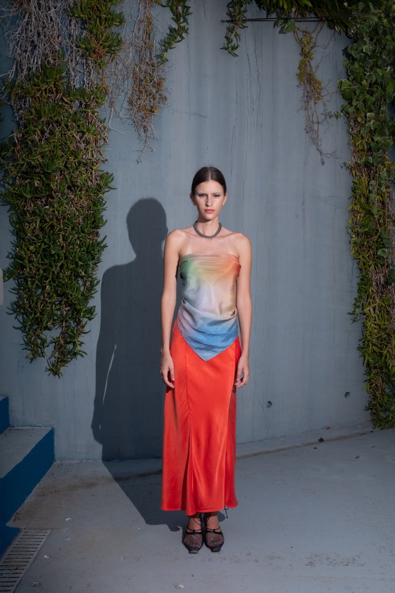 Poma Strapless Tie-Back Printed Top, Alternate, color, Solstice