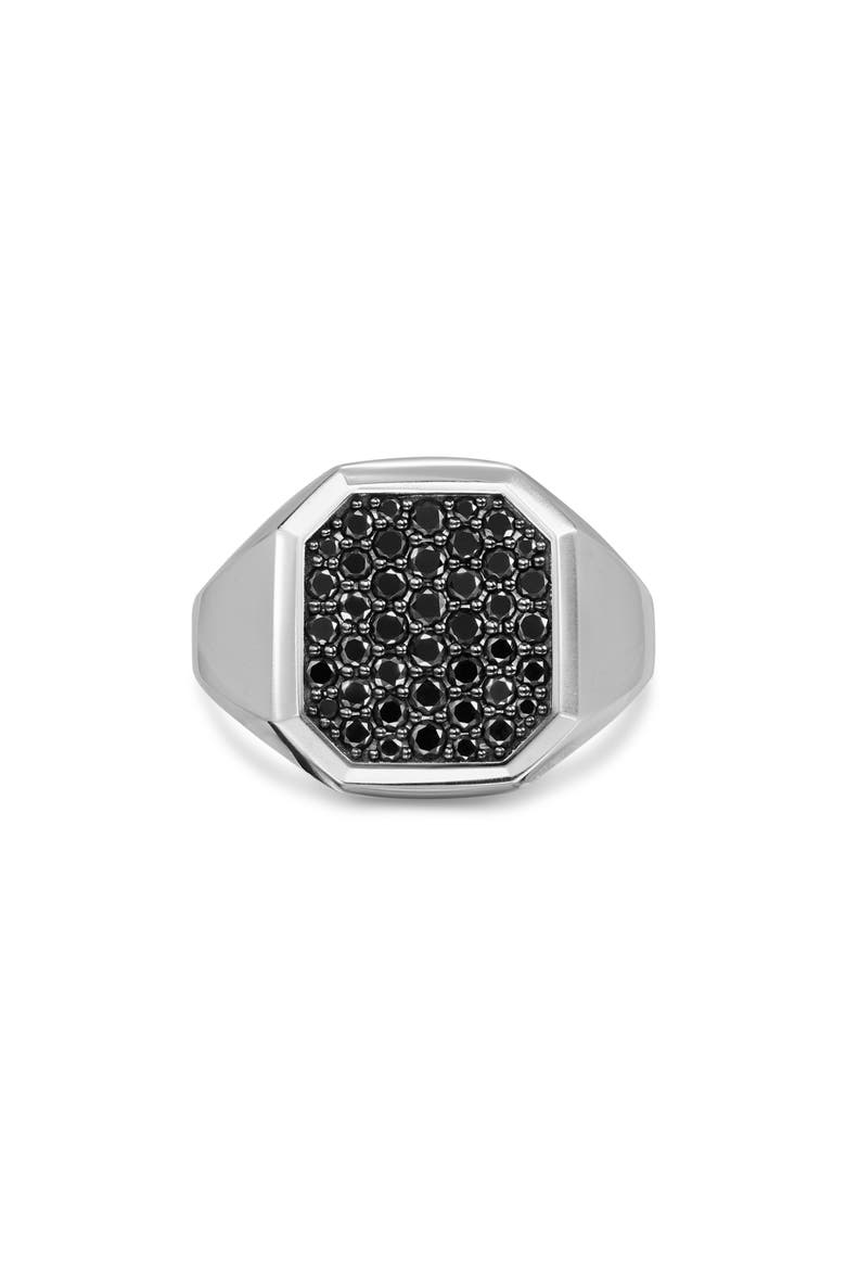 Streamline Signet Ring in Sterling Silver with Black Diamonds, 18mm, Main, color, SILVER