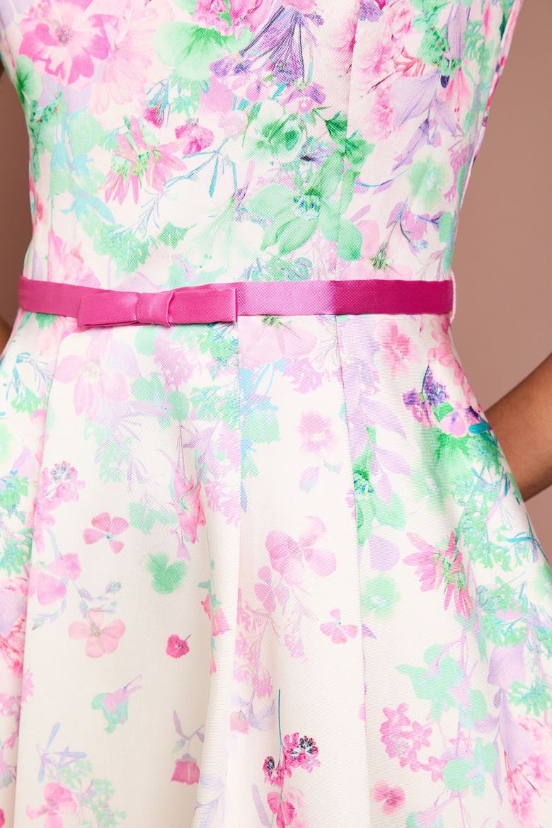 Floral High-Low Boat Neck Midi Dress, Alternate, color, Ivory