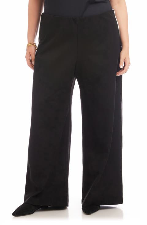 Contrast Piped Wide Leg Pants (Plus)