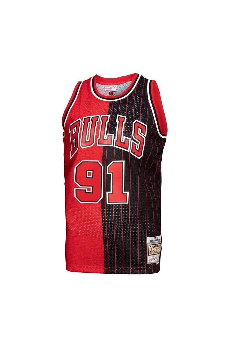 Mitchell & Ness Men's Mitchell & Ness Dennis Rodman Red/Black Chicago Bulls Big & Tall Hardwood Classics 1995/96 Split Swingman Jersey, Alternate, color,