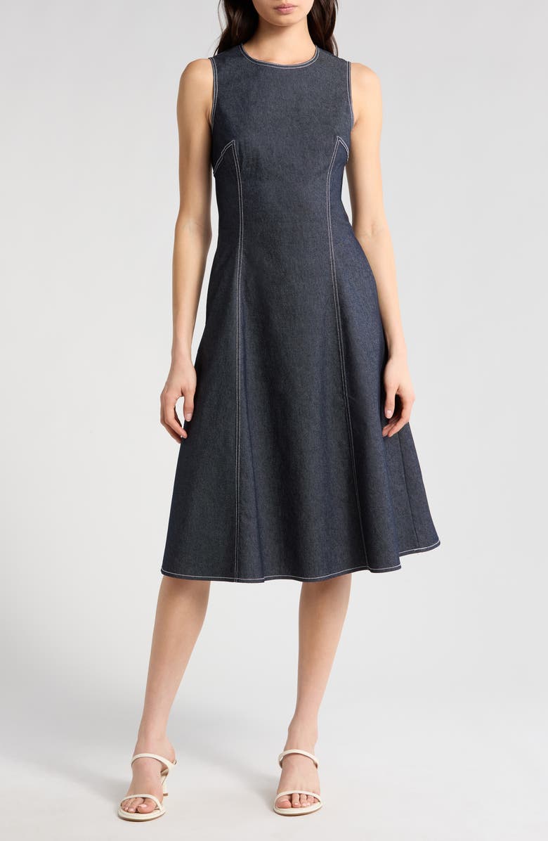 Vince Camuto Denim Fit & Flare Midi Dress, Main, color, 