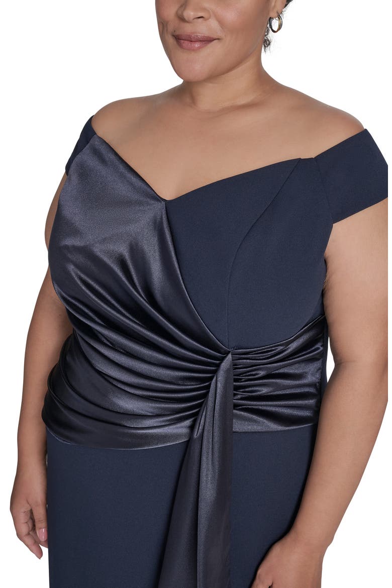 Mixed Media Drape Detail Gown, Alternate, color, NAVY