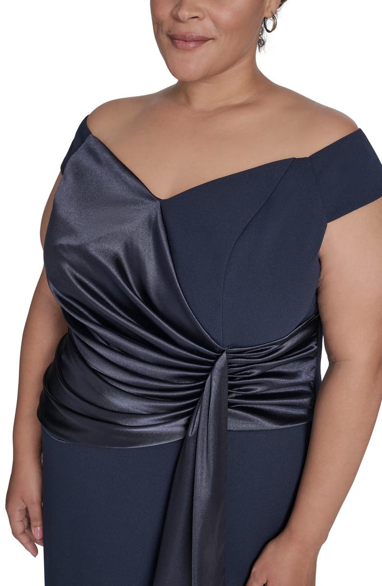 Eliza J Mixed Media Drape Detail Gown, Alternate, color, Navy