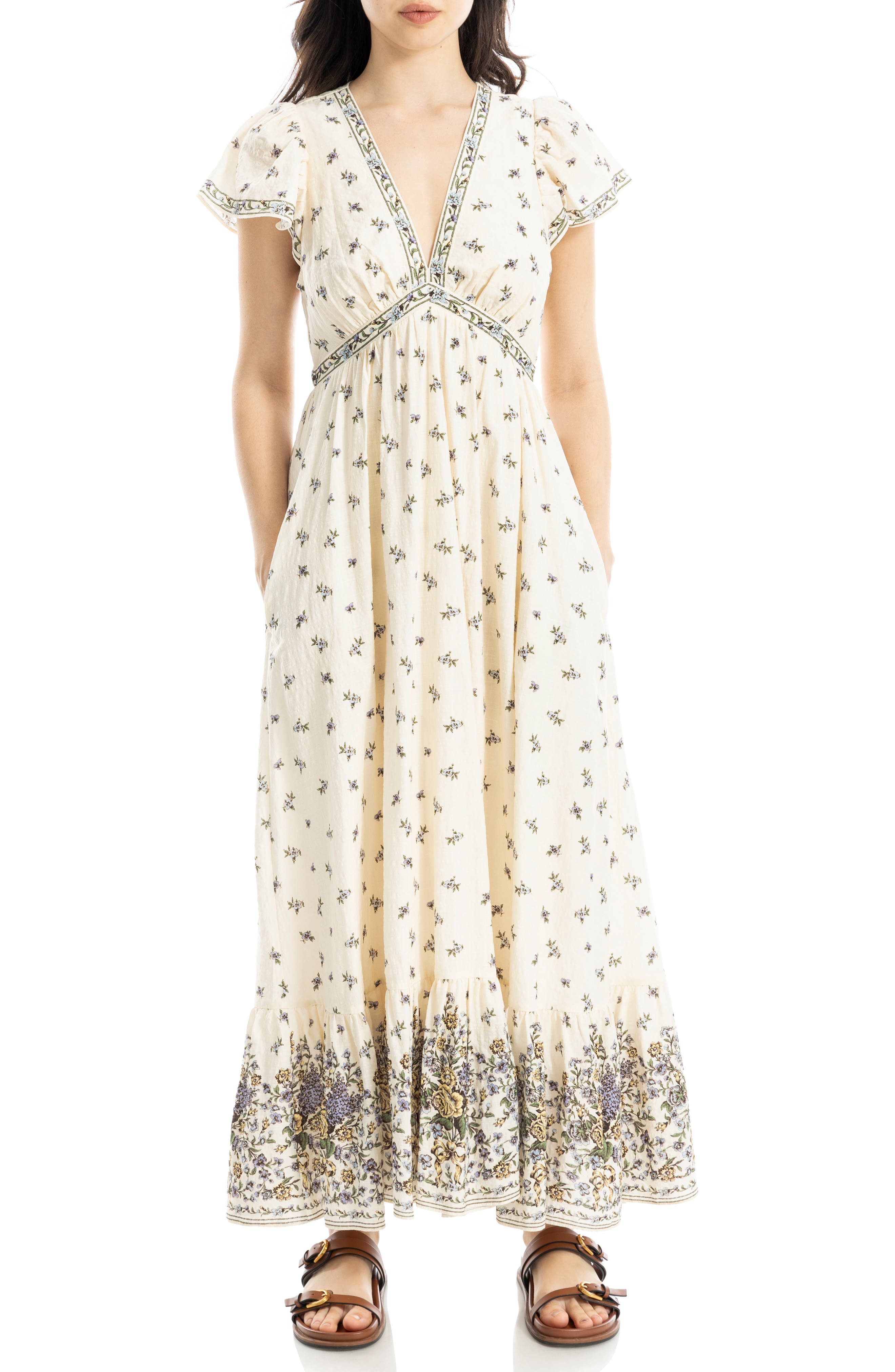 Floral Flutter Sleeve Maxi Dress