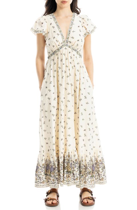 Floral Flutter Sleeve Maxi Dress