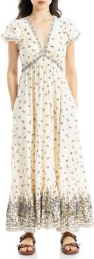 MAX STUDIO Floral Flutter Sleeve Maxi Dress